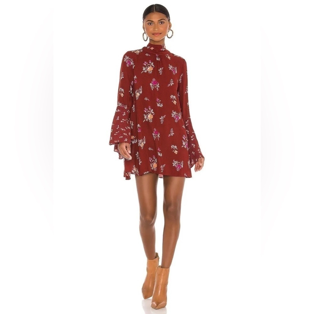 REVOLVE FREE PEOPLE TATE TUNIC MINI DRESS SIZE XS RED VINTAGE COMBO BELL SLEEVE